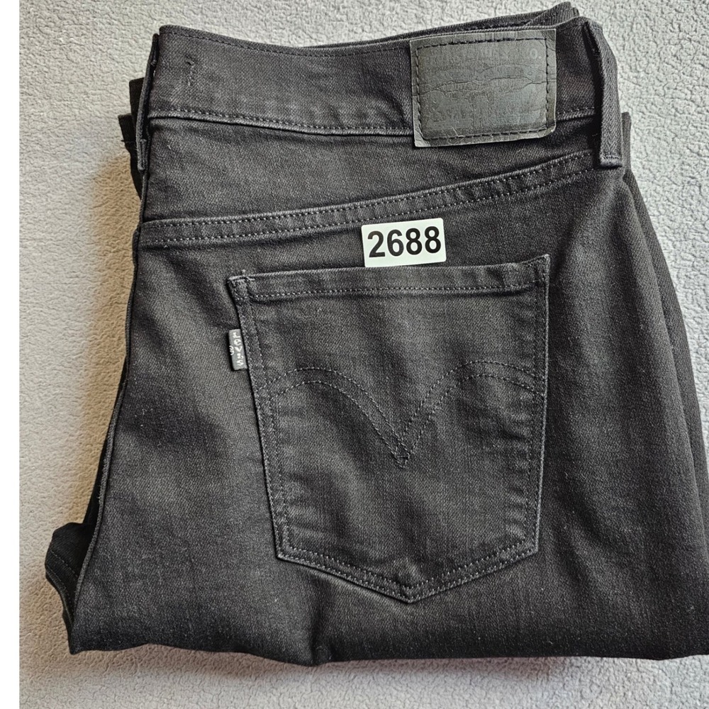Levis 505 Straight Leg Jeans Womens 12 Black Denim Stretch Mid Rise Dark Wash - Picture 13 of 14